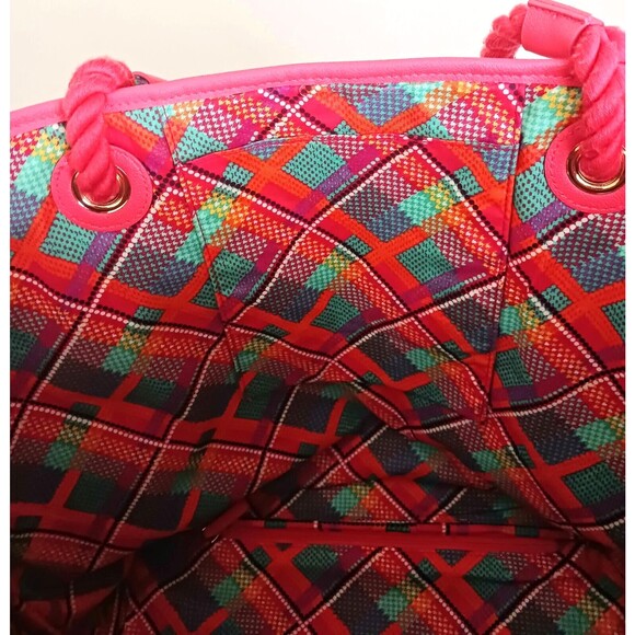 Vera Bradley Lg Straw Beach Tote Navy/ Coral Embroidered Pineapple Rope Straps - Picture 9 of 10